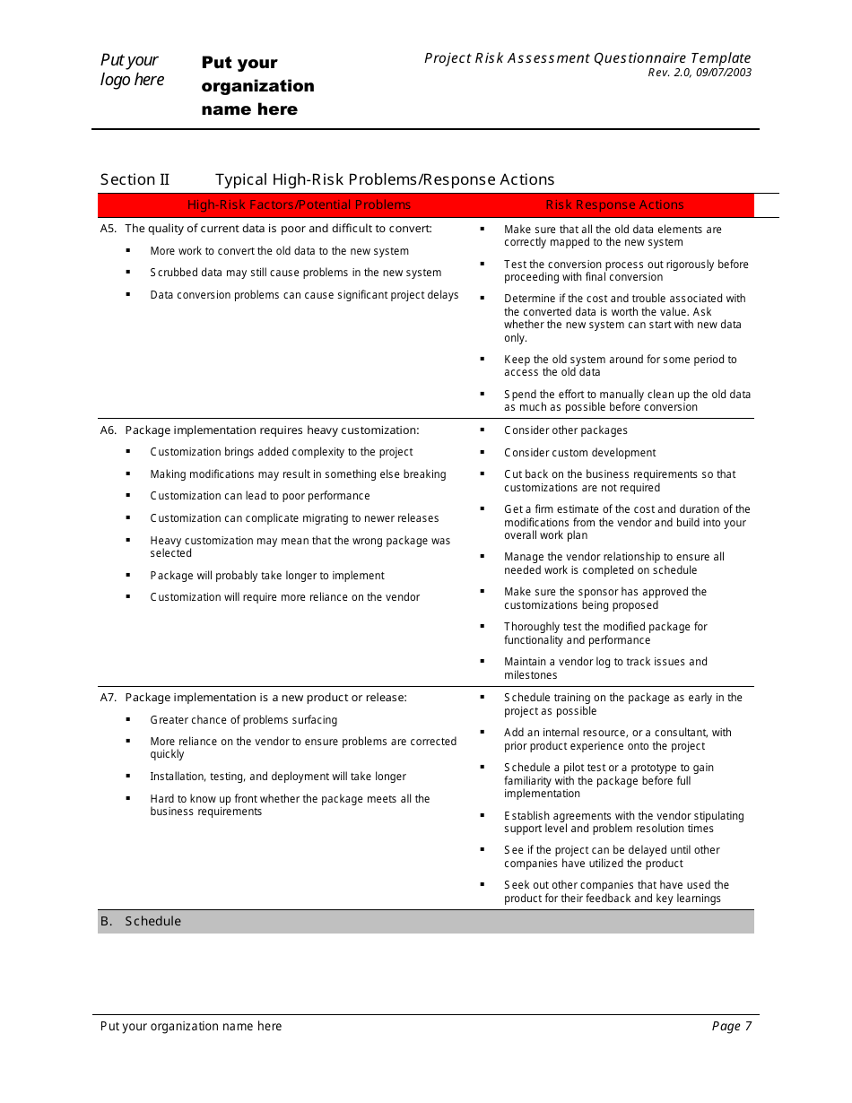 Project Risk Assessment Questionnaire Template, Page 7