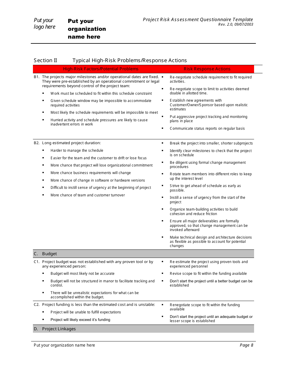 Project Risk Assessment Questionnaire Template, Page 8