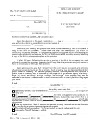 Document preview: Form SCCA/734 Writ of Ejectment (Eviction) - South Carolina