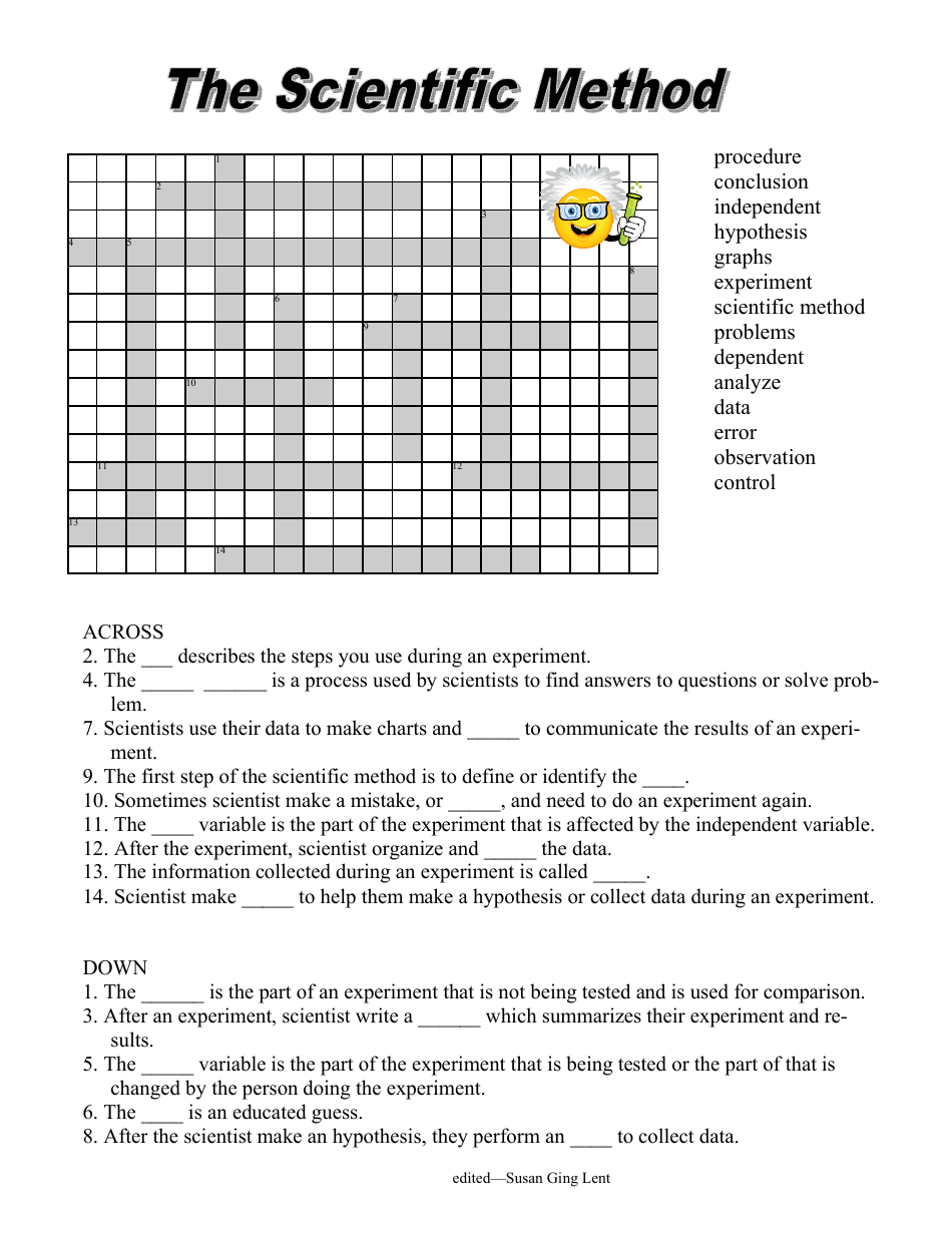 Crossword puzzle template illustrating the Scientific Method concept