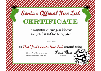 Document preview: Santa's Official Nice List Certificate Template