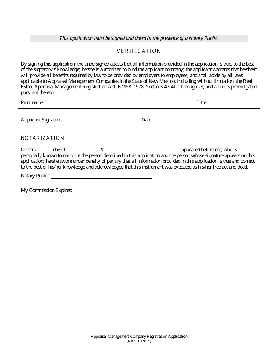 Appraisal Management Company Registration Application - New Mexico, Page 4