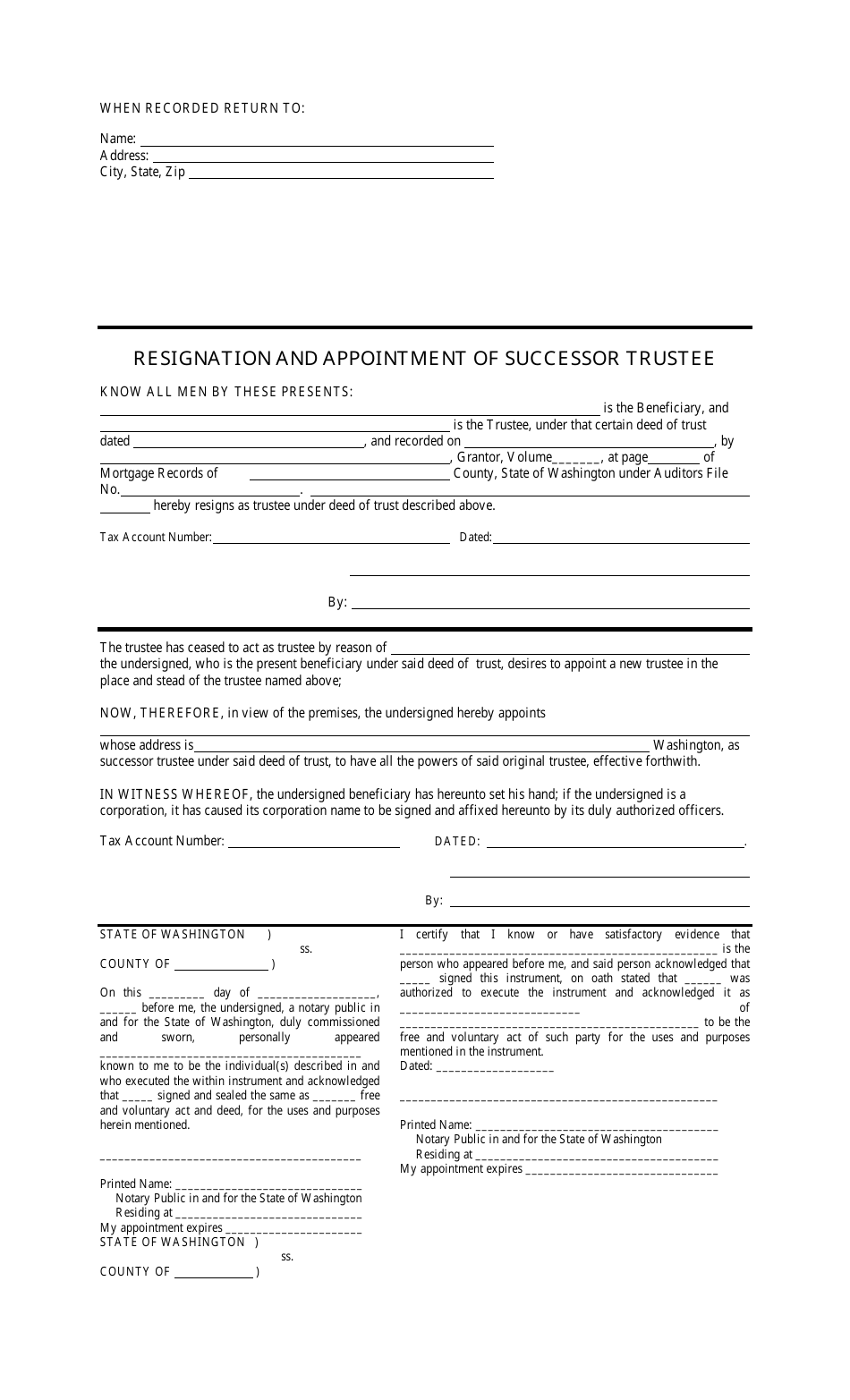 Resignation and Appointment of Successor Trustee - Washington Document Preview