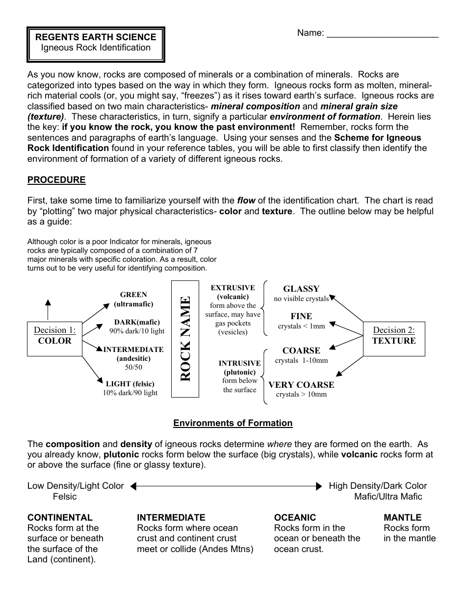 Types Of Rocks Worksheet Pdf