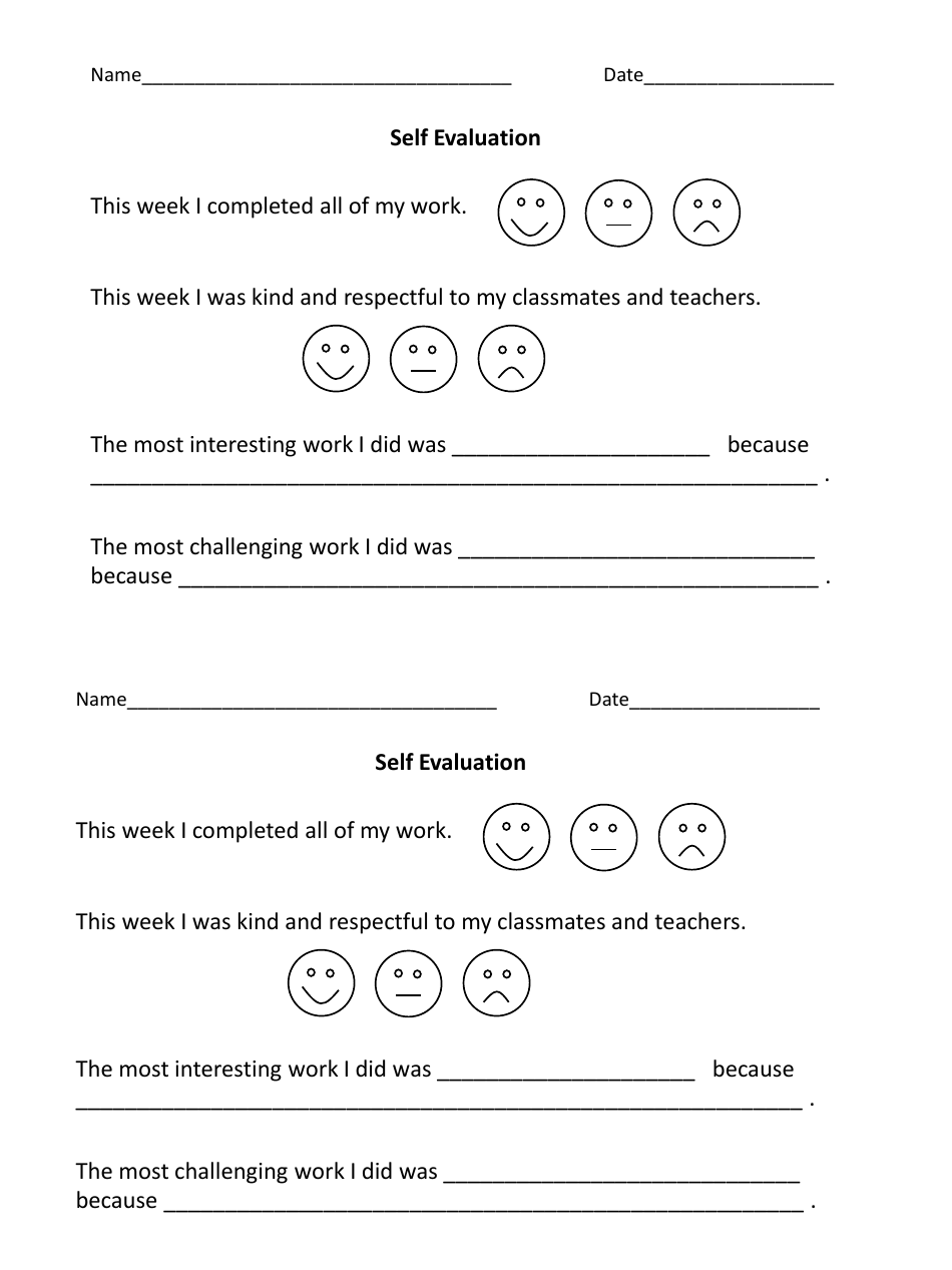 Self Evaluation Form - Emoji, Page 1