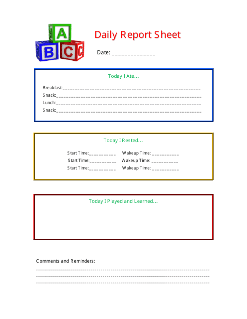 Child's Daily Report Sheet Template Download Pdf