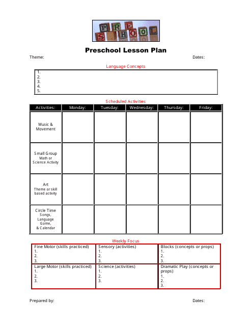 Preschool Lesson Plan Template from data.templateroller.com