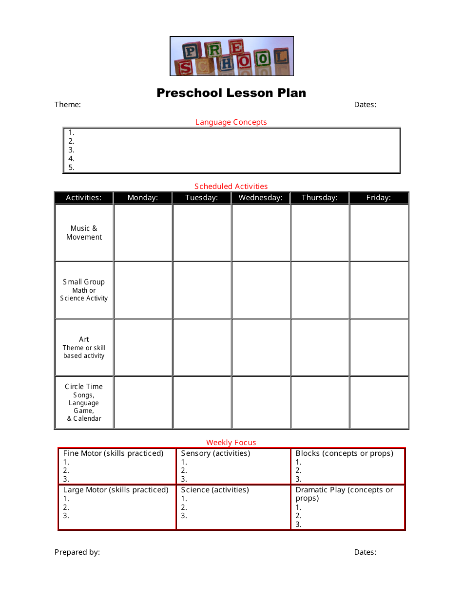 preschool lesson plan template download printable pdf templateroller