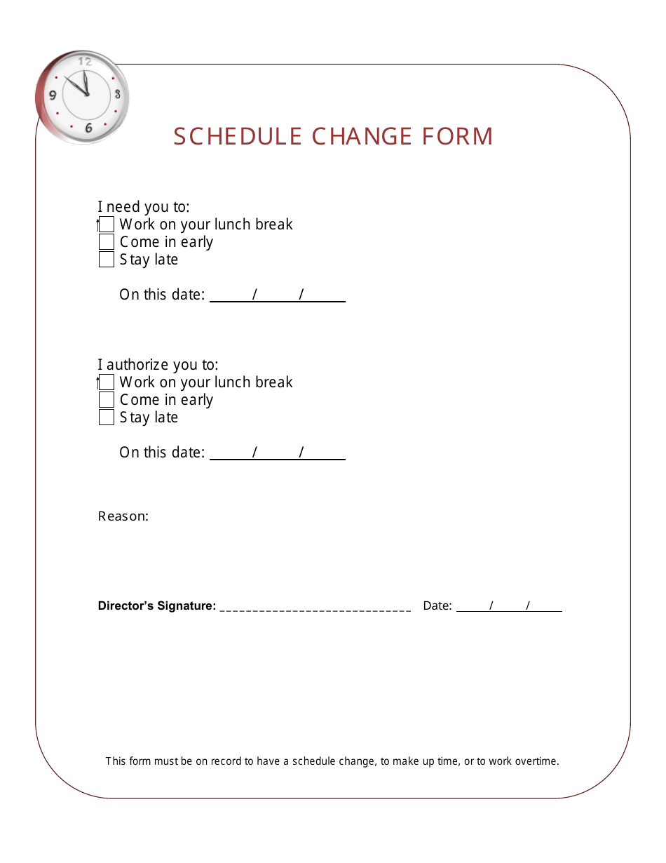 Schedule Change Form, Page 1