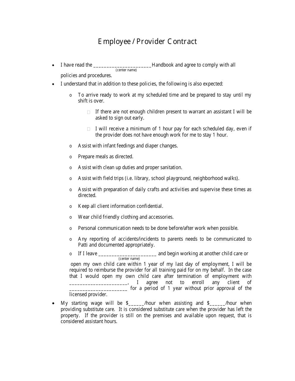 Employee / Provider Contract Template, Page 1