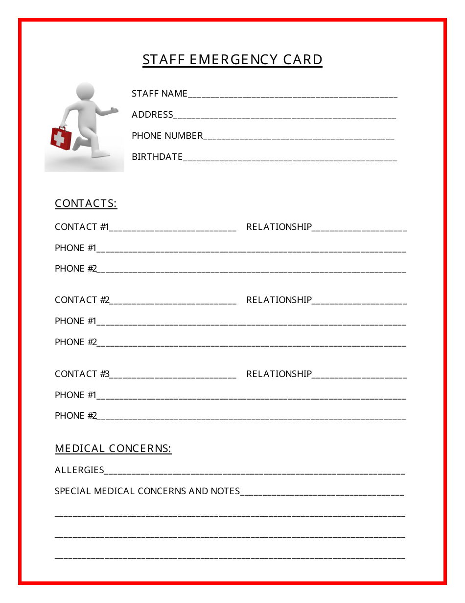 Staff Emergency Card Template - Free and Printable