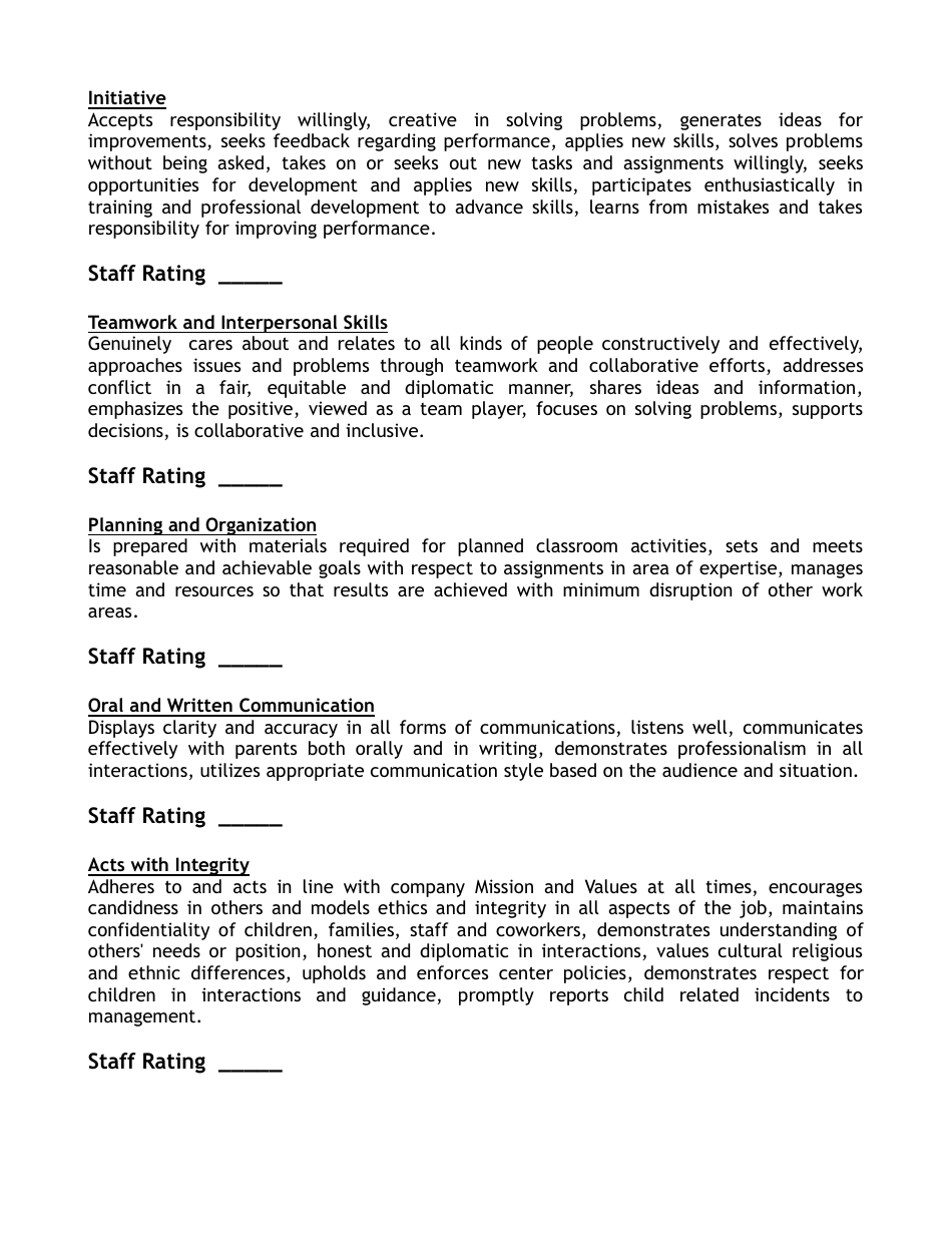Employee Performance Appraisal Form - Definition of Ratings, Page 3