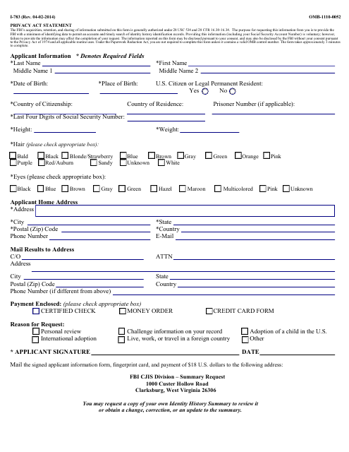 Form I-783 Applicant Information Form