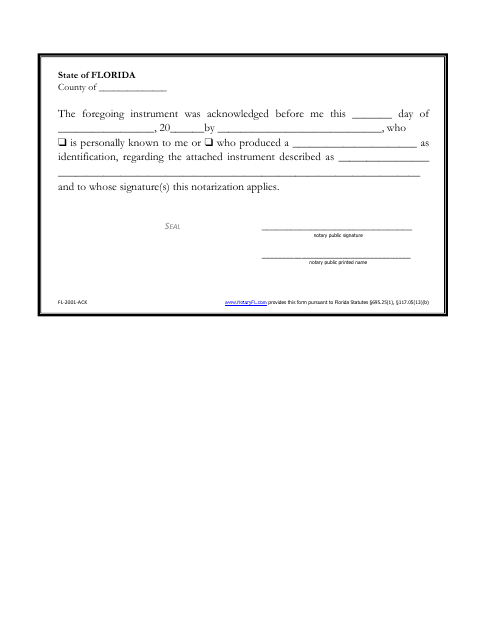 &quot;Short-Form Acknowledgment Certificate Template&quot; - Florida Download Pdf