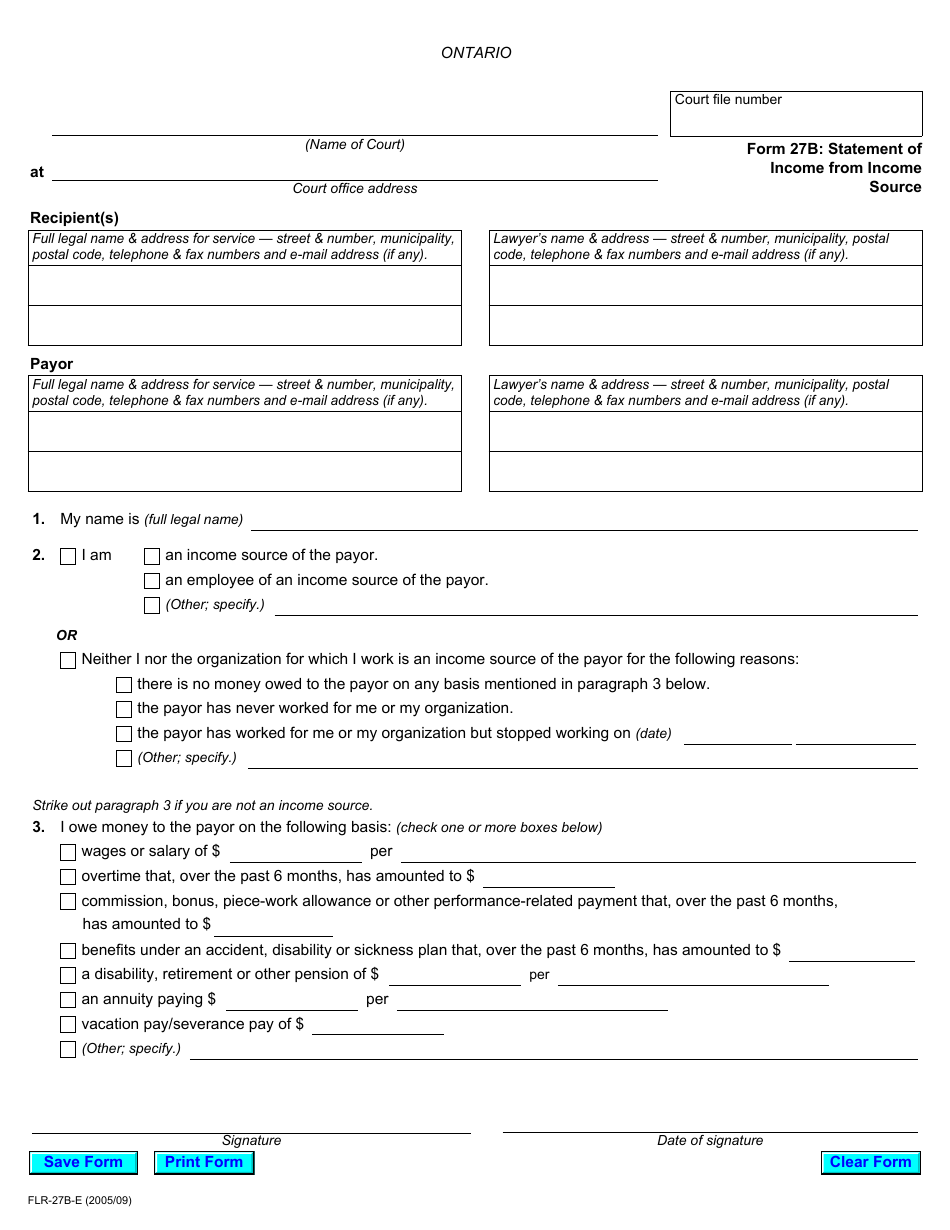 Form 27B Download Fillable PDF Or Fill Online Statement Of Income From 