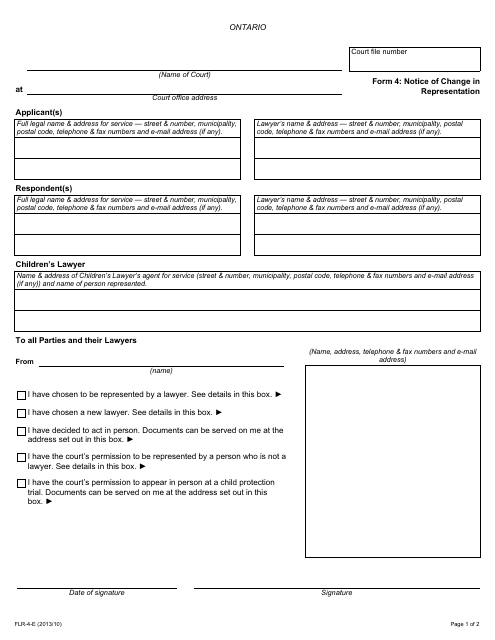 Form 4 Notice of Change in Representation - Ontario, Canada