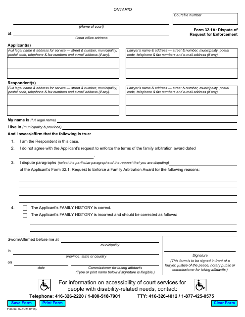 Form 32.1A Dispute of Request for Enforcement - Ontario, Canada