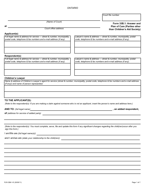 Form 33b.1 Answer and Plan of Care (Parties Other Than Children's Aid Society) - Ontario, Canada