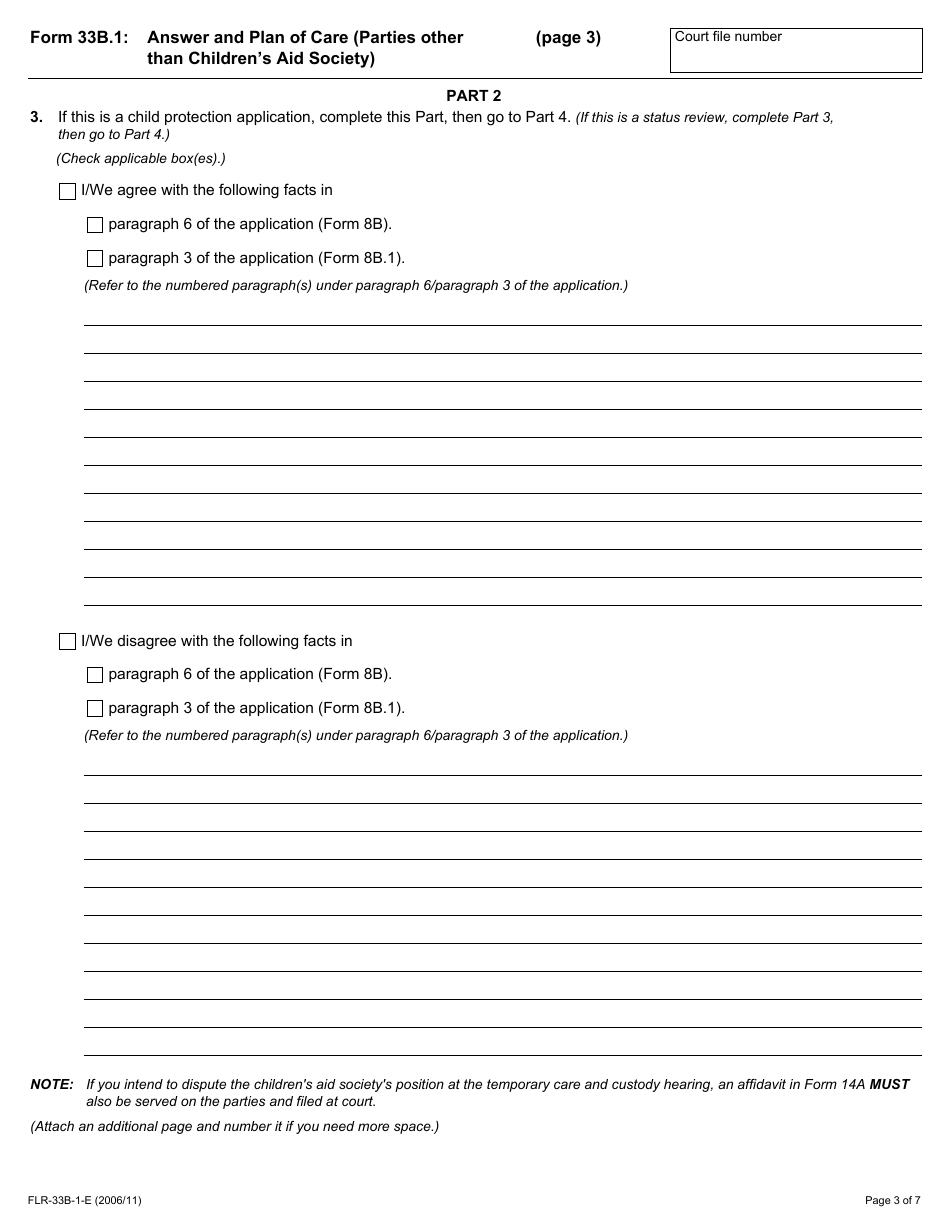 Form 33B.1 Answer and Plan of Care (Parties Other Than Childrens Aid Society) - Ontario, Canada, Page 3