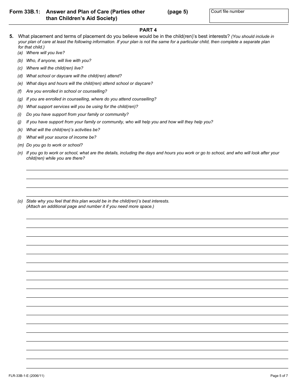 Form 33B.1 Answer and Plan of Care (Parties Other Than Childrens Aid Society) - Ontario, Canada, Page 5
