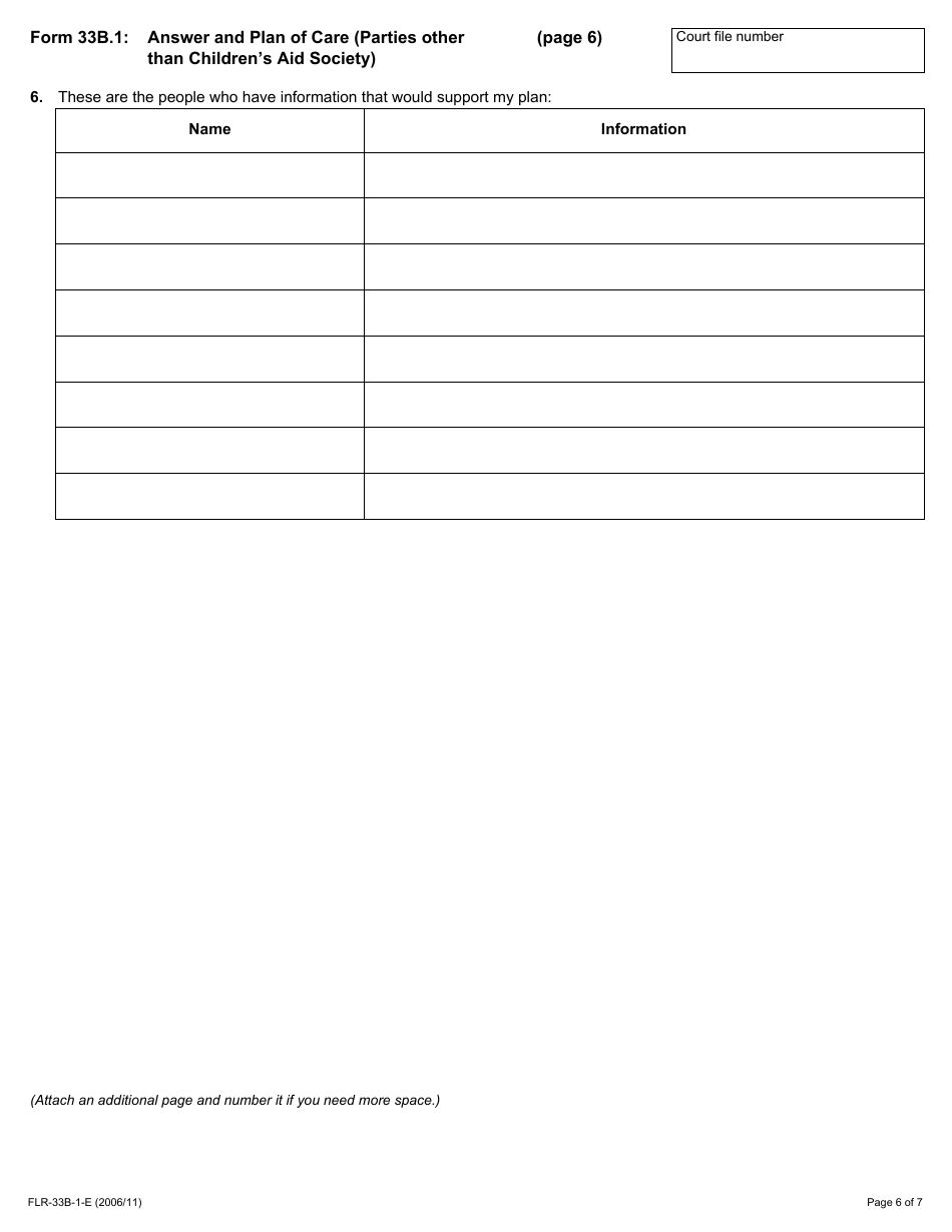 Form 33B.1 Answer and Plan of Care (Parties Other Than Childrens Aid Society) - Ontario, Canada, Page 6