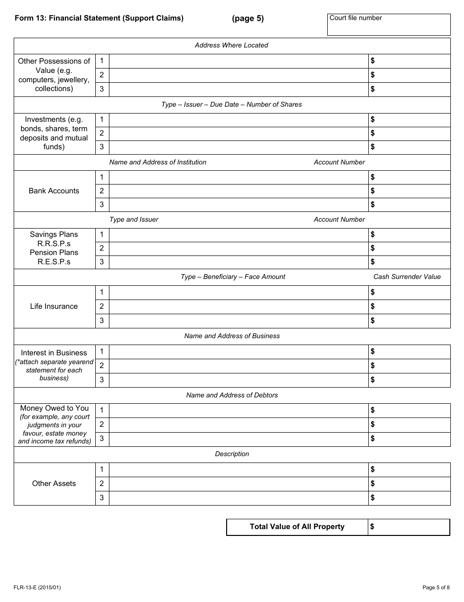 Form 13 Financial Statement (Support Claims) - Ontario, Canada, Page 5
