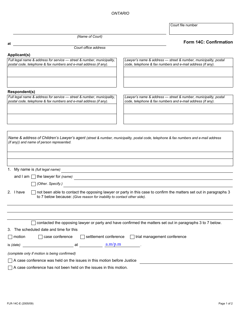 Form 14c Confirmation - Ontario, Canada, Page 1