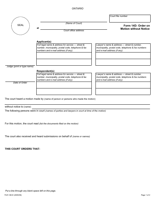 Form 14D Order on Motion Without Notice - Ontario, Canada