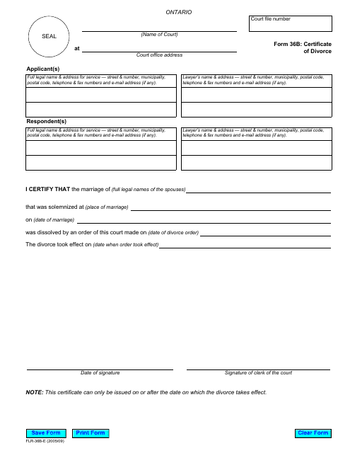 form 36b download fillable pdf or fill online certificate of divorce ontario canada templateroller