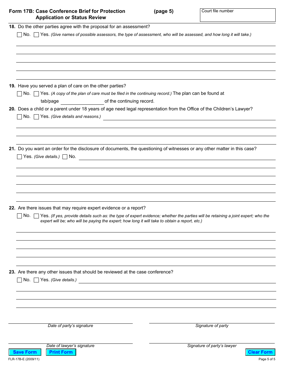Form 17b Case Conference Brief for Protection Application / Status Review - Ontario, Canada, Page 5