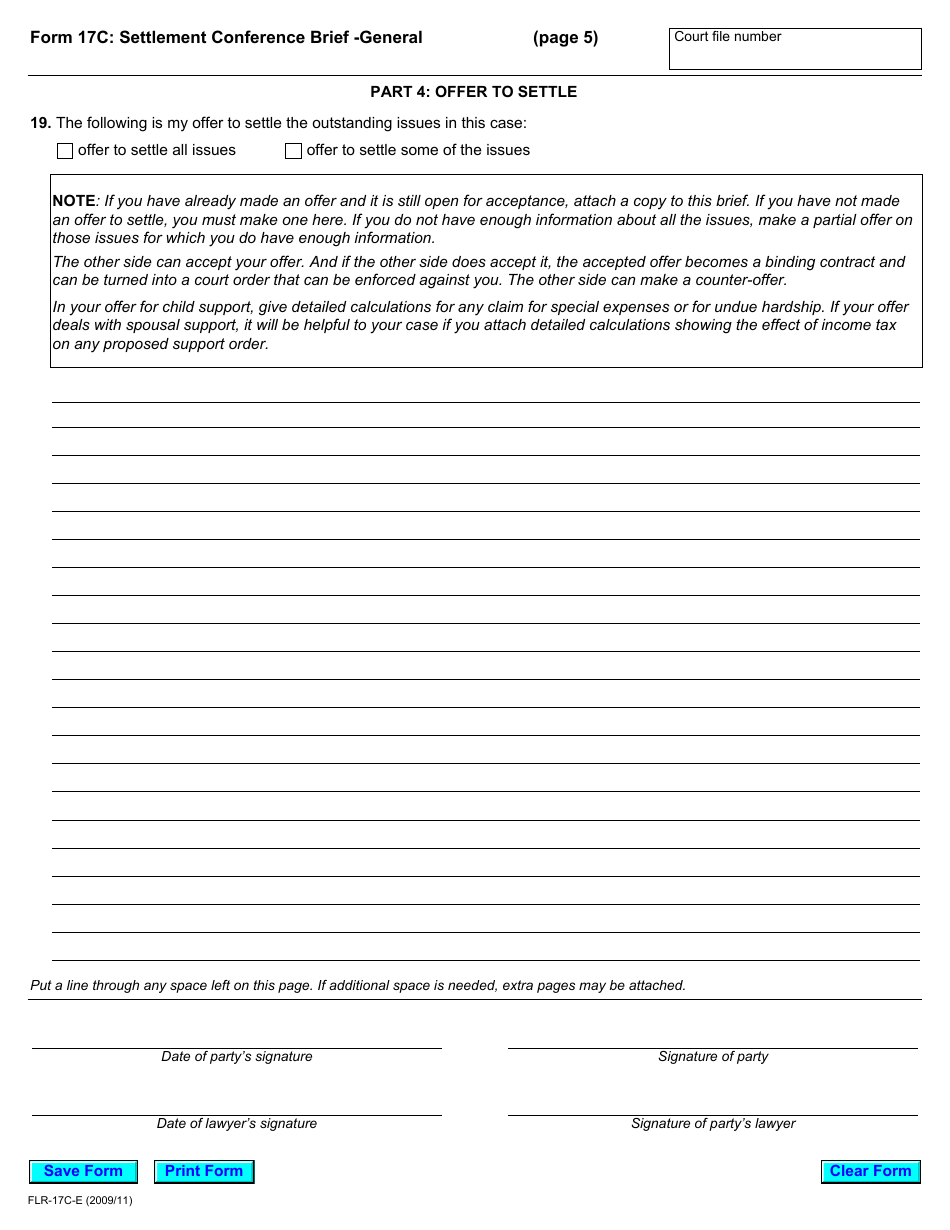 Form 17c Settlement Conference Brief - General - Ontario, Canada, Page 5
