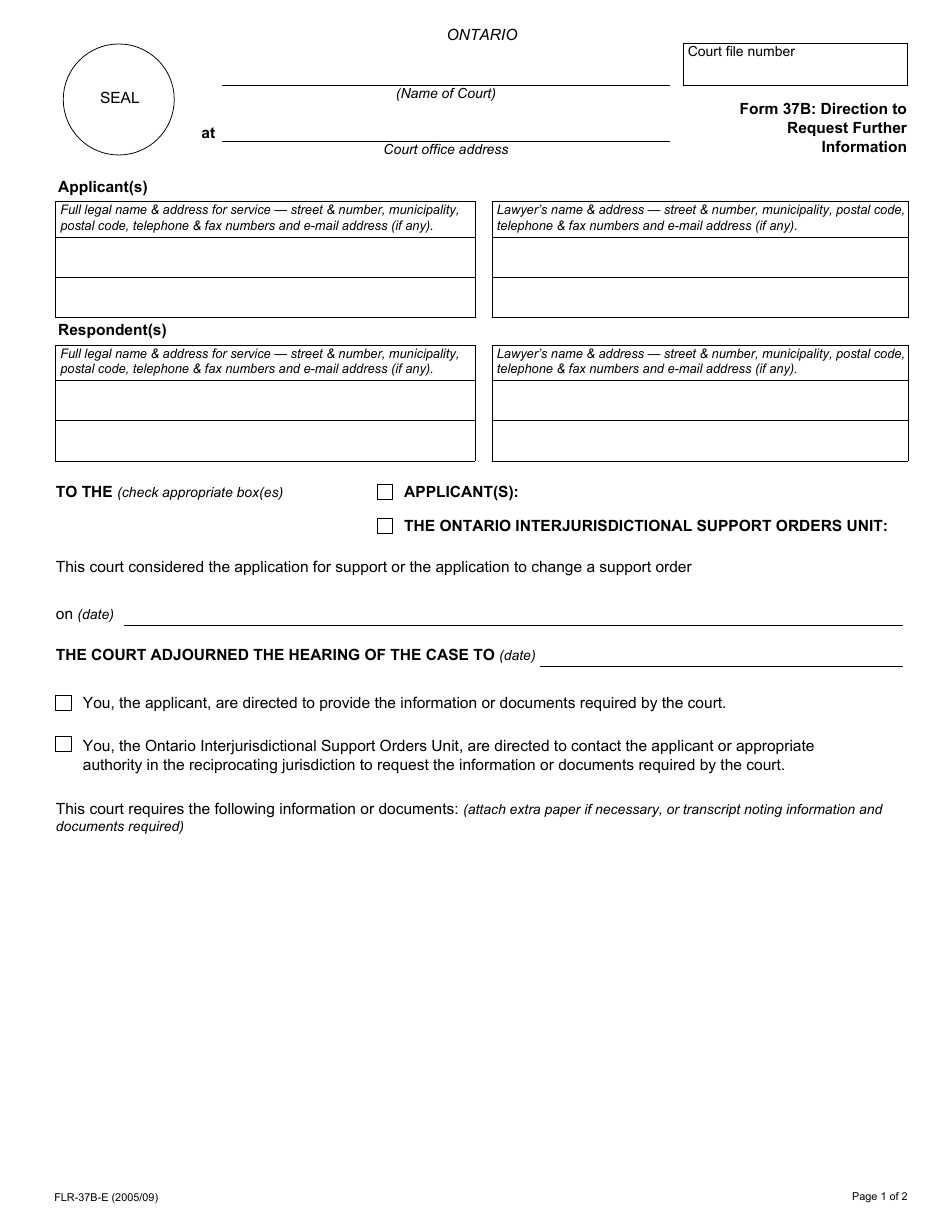 Form 37B Direction to Request Further Information - Ontario, Canada, Page 1