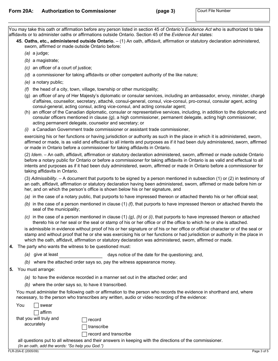 Form 20A Authorization to Commissioner - Ontario, Canada, Page 3