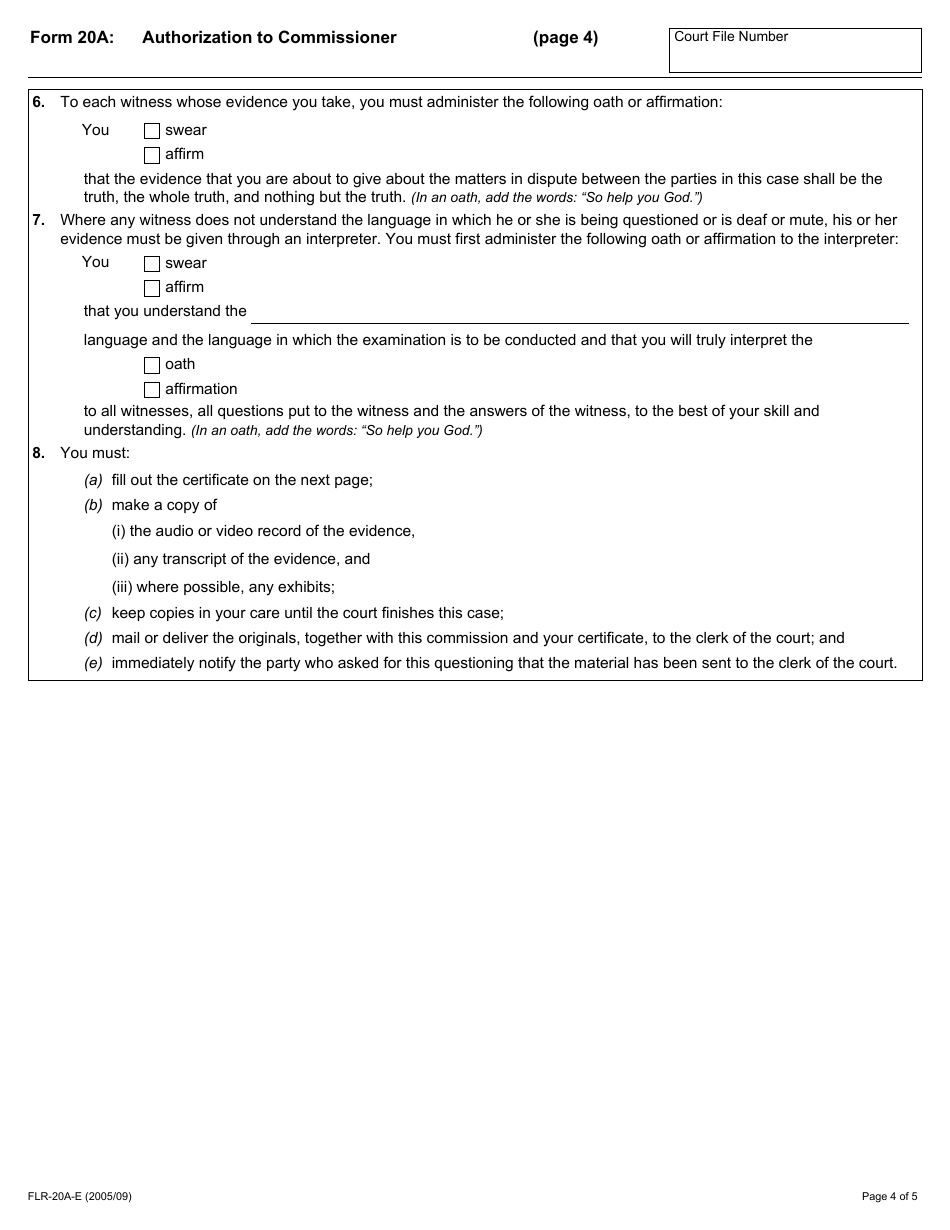 Form 20A Authorization to Commissioner - Ontario, Canada, Page 4