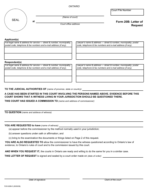 Form 20B Letter of Request - Ontario, Canada
