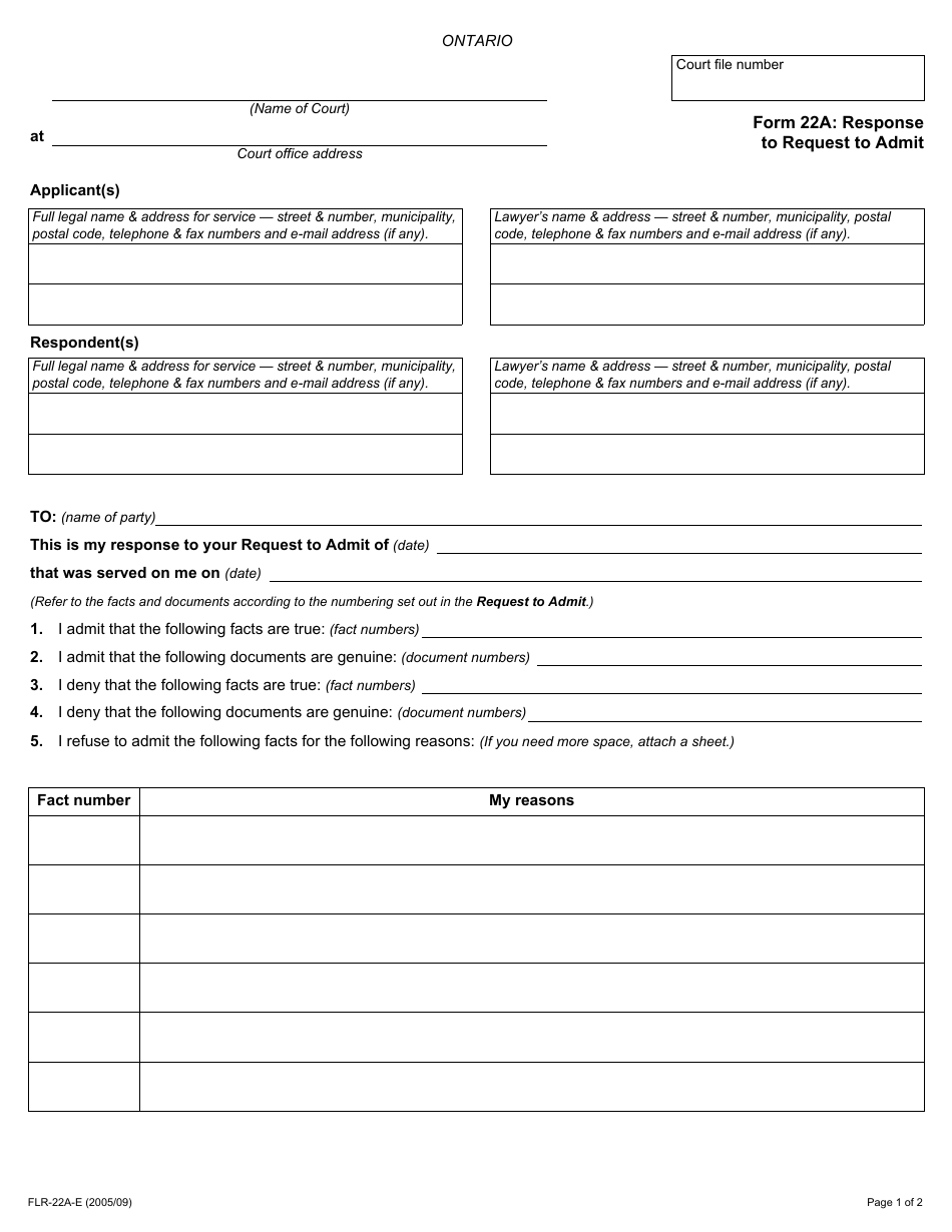 Form 22A - Fill Out, Sign Online and Download Fillable PDF, Ontario ...