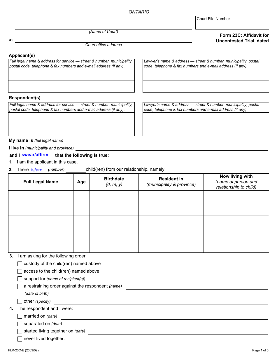 Form 23C - Fill Out, Sign Online and Download Fillable PDF, Ontario ...