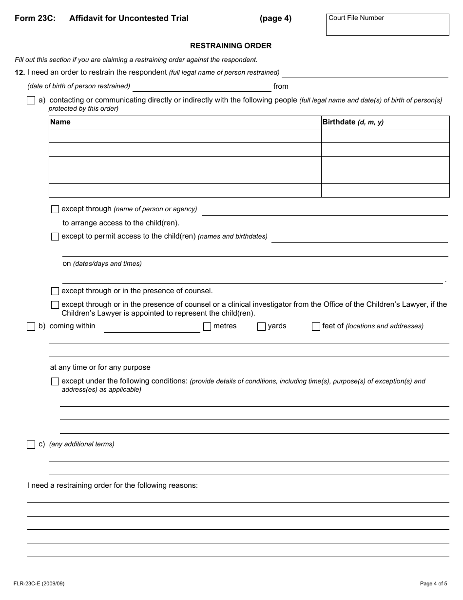 Form 23C Affidavit for Uncontested Trial - Ontario, Canada, Page 4
