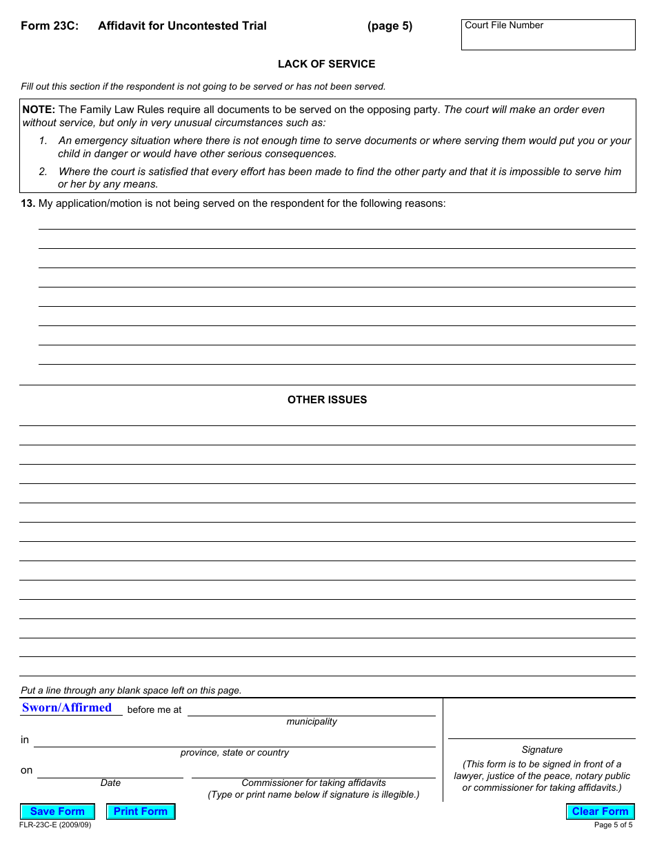 Form 23C Affidavit for Uncontested Trial - Ontario, Canada, Page 5