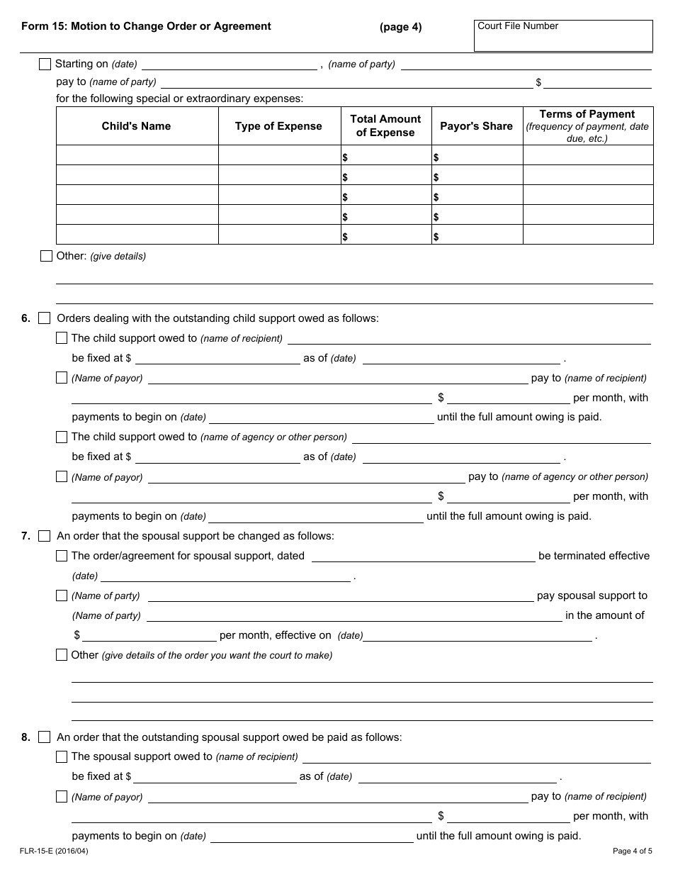 Form 15 Motion to Change Order or Agreement - Ontario, Canada, Page 4
