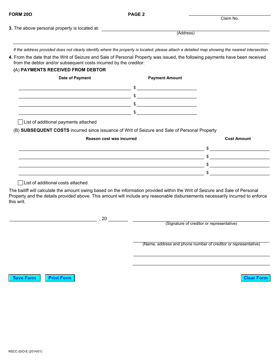 Form 20O - Fill Out, Sign Online and Download Fillable PDF, Ontario ...