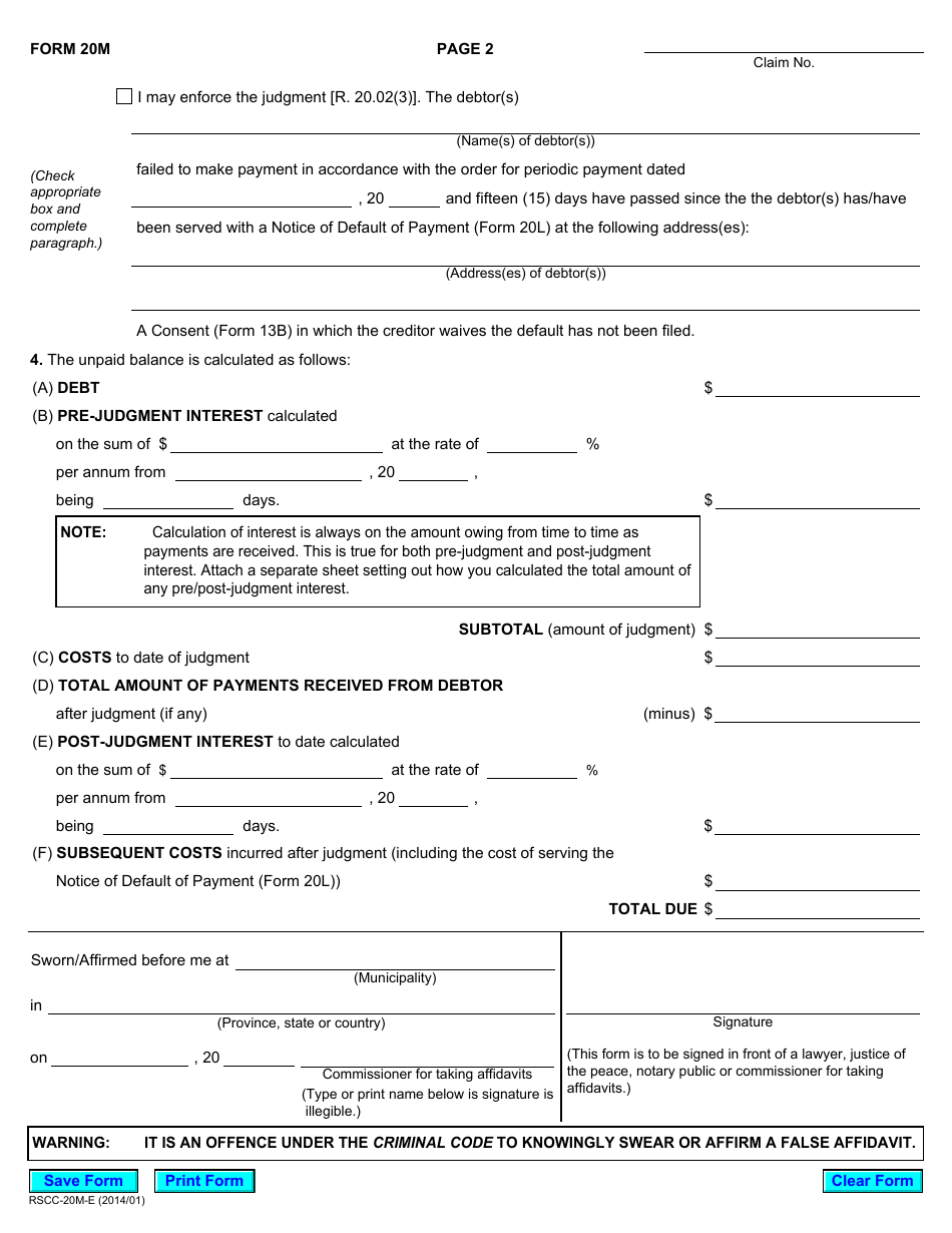 Form 20M - Fill Out, Sign Online and Download Fillable PDF, Ontario ...