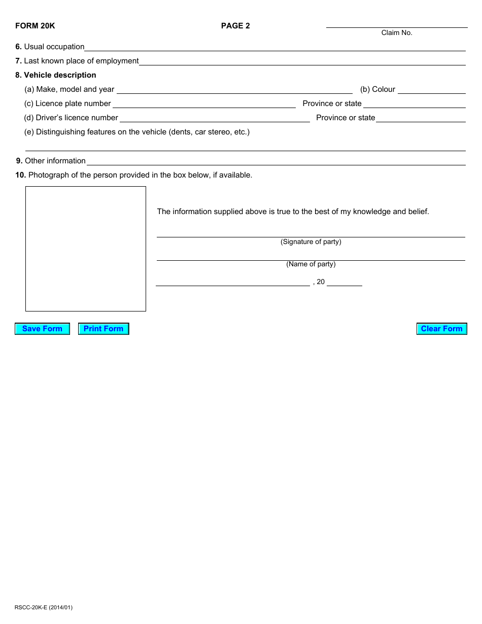 Form 20K Identification Form - Ontario, Canada, Page 2