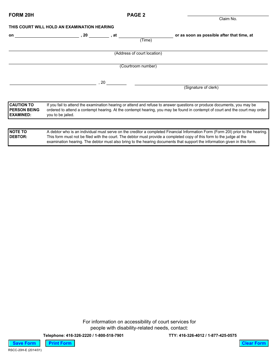 Form 20H Notice of Examination - Ontario, Canada, Page 3