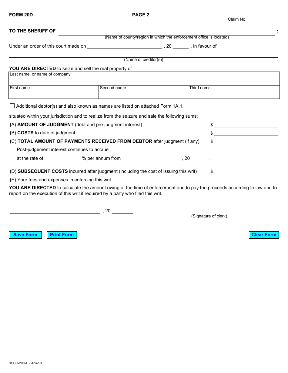 Form 20D - Fill Out, Sign Online and Download Fillable PDF, Ontario ...