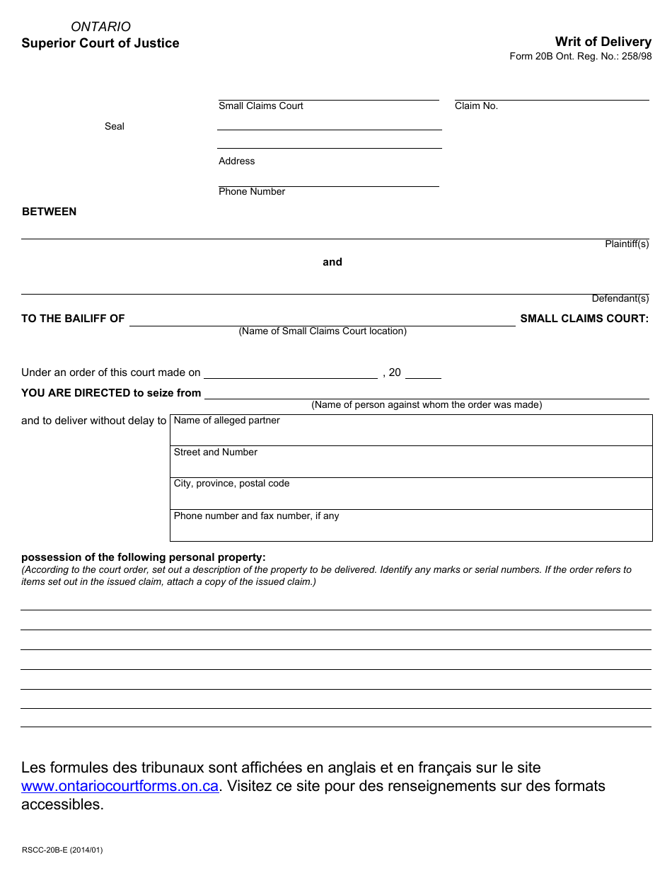 Form 20B - Fill Out, Sign Online and Download Fillable PDF, Ontario ...