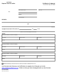 Form 20A Certificate of Judgment - Ontario, Canada