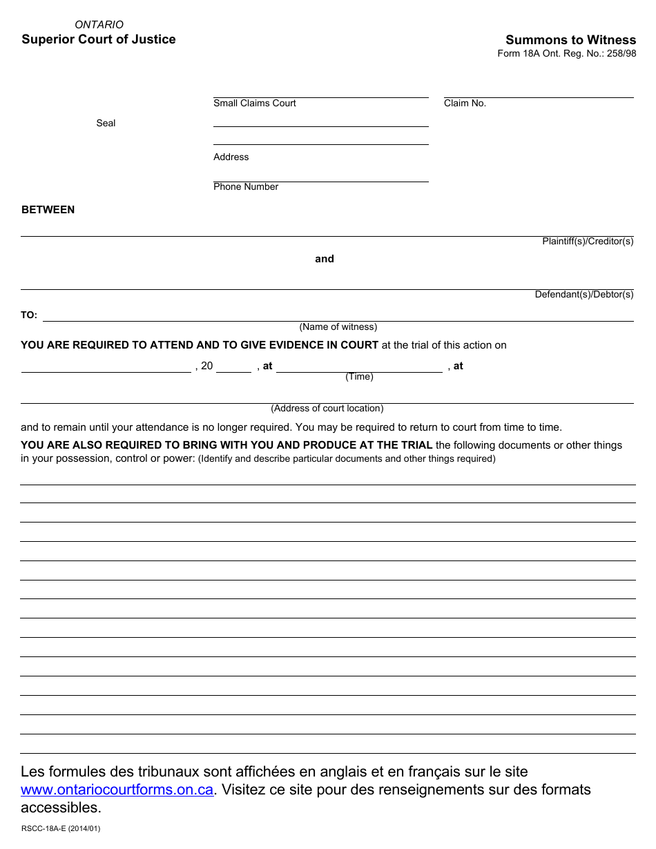 Form 18A - Fill Out, Sign Online and Download Fillable PDF, Ontario ...