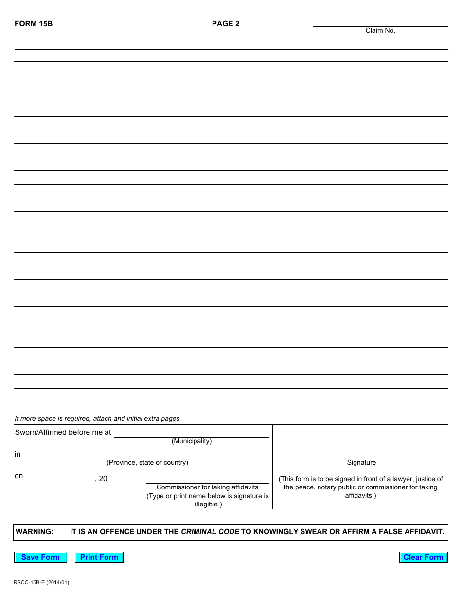 Form 15B Affidavit - Ontario, Canada, Page 2