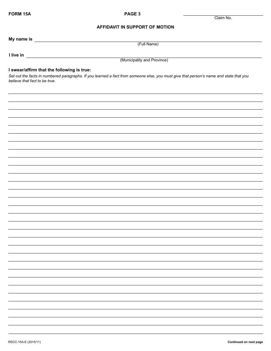Form 15A Notice of Motion and Supporting Affidavit - Ontario, Canada, Page 4